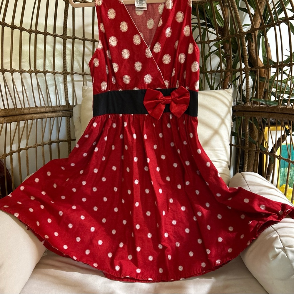 Disney Parks Women’s  Red White Polka Dot Minnie Mouse Dress Bow Medium